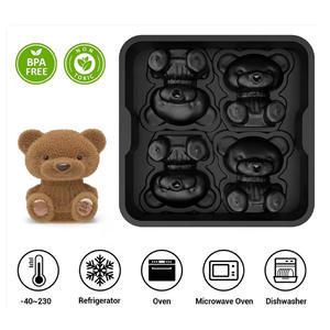 Nouveau moule à glace en silicone en forme d'ours, 4 compartiments, bac à glaçons en plastique noir pour whisky, créateur de glaçons créatifs - Product Image 5