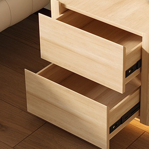 Kainice <strong>Contemporary</strong> Bedroom Furniture Walnut Nightstand with 2 Drawers LED Lamp White Solid Wood <strong>Bed</strong> Side <strong>Table</strong> for Home Hotel - Product Image 4