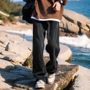 Pantalones Cargo Negros de Estilo Americano con Parches para Hombre, Primavera, Otoño, Verano, Pantalones Casuales Holgados y Rectos de Pierna Ancha para Hombre - Product Image 1