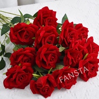 Roses artificielles en velours en gros, fleurs artificielles en velours pour décoration murale de mariage et cadeau de la Saint-Valentin