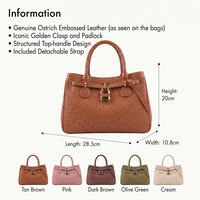 Sac fourre-tout en cuir gaufré autruche LZ Factory pour femme, sac à bandoulière avec cadenas doré, élégant sac à main pour le quotidien