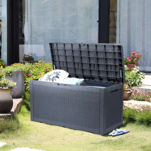 Contenedor de cubierta de plástico de gran capacidad, muebles de jardín al aire libre, caja de almacenamiento de alta resistencia, color negro, 100 galones - Product Image 4