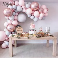 Juego de guirnalda de globos, 136 piezas, guirnalda de arco de globo para decoraciones de fiesta de cumpleaños de Boda (Rosa gris) SET0375