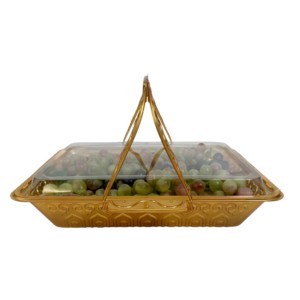 Boîte cadeau grenade en PET jetable, de qualité alimentaire, pliable, en forme de panier, avec poignée, en plastique doré de luxe, portable, pour dattes, pâtisseries et pain - Product Image 6