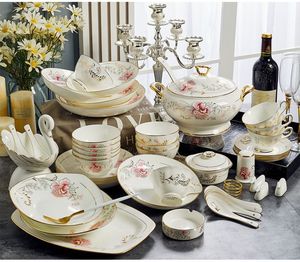 High-End Gold Applique Bone China Porcelain Dinnerware <b>Sets</b> Exquisite Tableware Home <b>Camping</b> Sustainable High Quality Utensils - Product Image 1