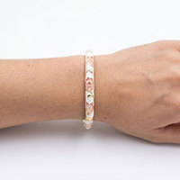 Gelang Cloisonne Bermotif Bunga, Gelang Manset Terbuka Pola Bunga Enamel Vintage Perhiasan Gaya Cina Warna-warni Hadiah untuk Wanita