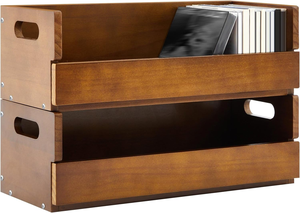 Support de rangement pour <span class=keywords><strong>CD</strong></span> et DVD en bois brun, 2 ensembles, avec poignées, organisateur de médias portable, capacité de 36 disques chacun, pour la maison - Product Image 2