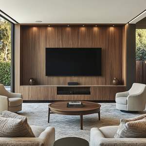 モダンクラシック黒木制フローティングテレビスタンド壁ユニットリビングルーム家具暖炉付きベッドルームとホテル用 - Product Image 4