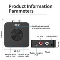 Émetteur-récepteur audio NFC BT 5.0 2 en 1, adaptateur audio sans fil pour TV, stéréo domestique RCA AUX 3,5 mm, son HiFi