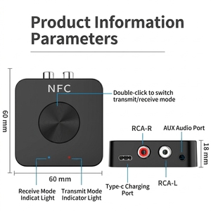 Transmisor y <span class=keywords><strong>Receptor</strong></span> de Audio NFC BT 5.0 2 en 1, Adaptador de Audio Inalámbrico <span class=keywords><strong>para</strong></span> TV, Estéreo Doméstico, RCA AUX 3.5mm, Sonido <span class=keywords><strong>HiFi</strong></span> - Product Image 4