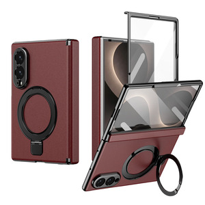 Étui de protection intégrale de luxe pliable en cuir PC+PU avec anneau magnétique et support métallique surélevé pour <span class=keywords><strong>Samsung</strong></span> Galaxy Z Fold 8 - Product Image 1