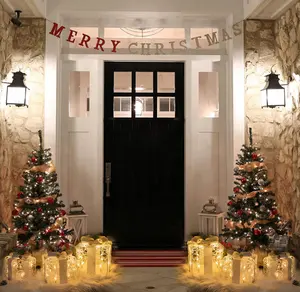 Yılbaşı dekoru 3 noel ışıklı akrilik hediye kutuları 48LT sıcak beyaz LED fiş şeffaf hediye kutuları