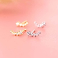 Boucles d'oreilles clous en argent sterling 925, style coréen simple, mini-pavé de zircon, petites boucles d'oreilles pour femme, bijoux de tous les jours