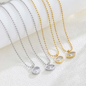 INS Style Minimalist CZ Pendant <b>Necklace</b> 18K Gold Plated Stainless Steel <b>Ball</b> <b>Chain</b> <b>Necklace</b> - Product Image 1