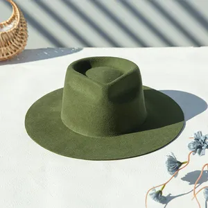 Linglong Custom 100% Australian Wool Felt Hat Body Stiff Wide Hat Wholesale Fedora Hard Brim Hats For Women