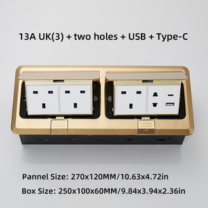 Boîtier de <span class=keywords><strong>prise</strong></span> de sol escamotable doré brossé en acier inoxydable, double <span class=keywords><strong>prise</strong></span> britannique, USB-C à charge rapide, étanche IP44, électrique - Product Image 3