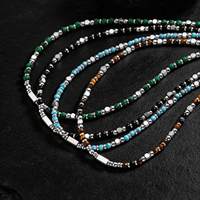 Collier style bohème avec pierres multicolores, obsidienne noire, mini chapelet, perles de malachite, unisexe, chaîne punk rock tendance