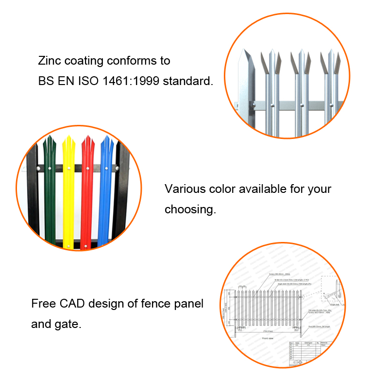 Height 1500mm D Section Palisade Fencing Pales PVC Coated