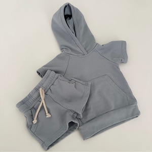 Ensemble de sweat-shirt en coton French Terry personnalisé pour enfants, sweat-shirt à manches courtes et short pour tout-petits, vêtements de maison pour enfants - Product Image 2
