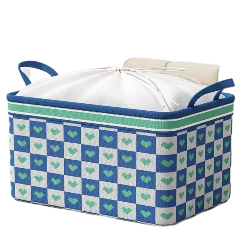 Large capacity Can store quilts clothing Checkered love pattern storage basket
