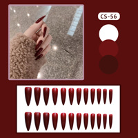 CS-56 Faux ongles longs et pointus rouge bordeaux, autocollants de manucure portables, 24 pièces, vente en gros