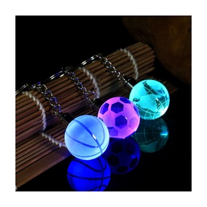 Promotion Crystal Glass LED Light Gift Soccer Volleyball Earth Keychain Bag Pendants Customization Logo Light Ball Keychain