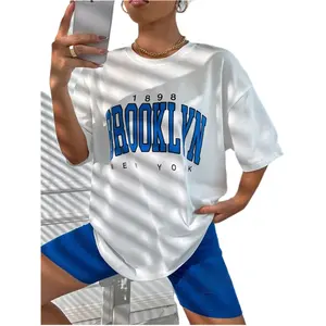 Camiseta de mujer informal de algodón transpirable All-Math de manga corta con logotipo personalizado de gran tamaño Street Wear