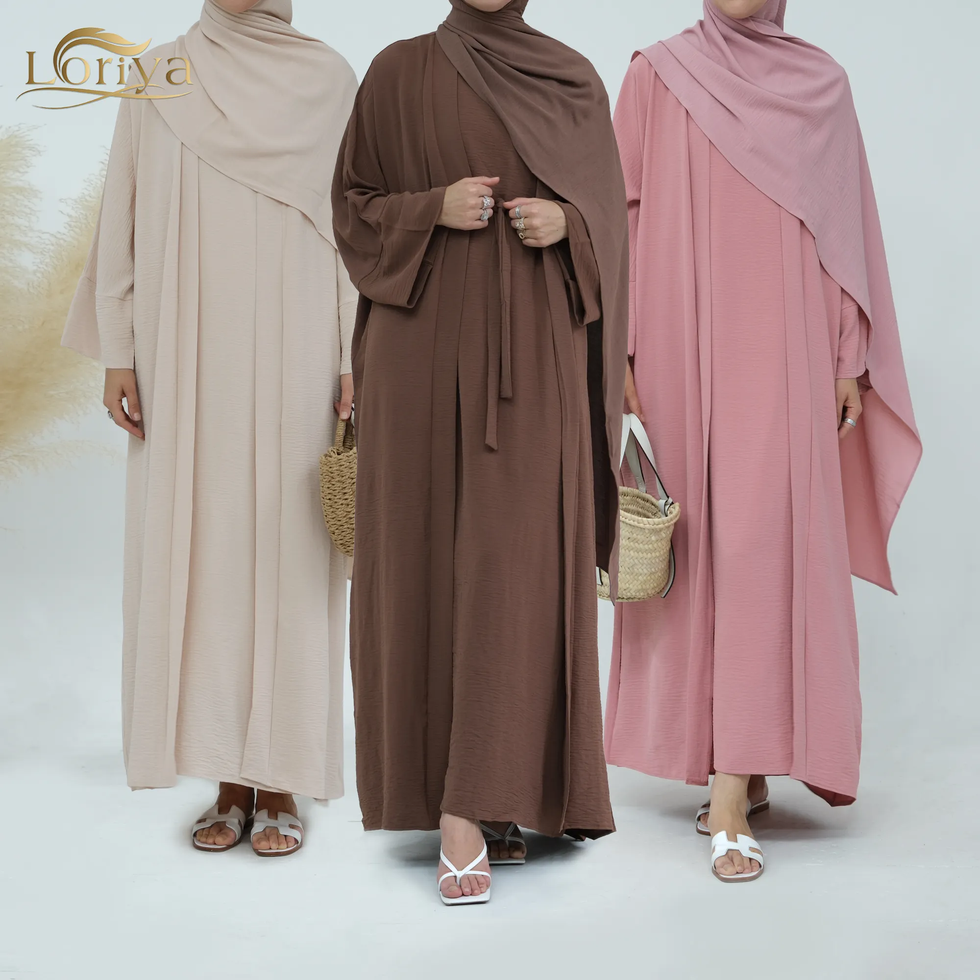 도매 로리야 뜨거운 판매 전통 이슬람 의류 2 조각 Abaya 세트 Abayas 여성을위한 이슬람