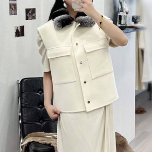 <span class=keywords><strong>Gilet</strong></span> <span class=keywords><strong>sans</strong></span> manches Jancoco en laine véritable sur mesure pour <span class=keywords><strong>femme</strong></span> avec col en vraie fourrure de <span class=keywords><strong>lapin</strong></span> Rex - Product Image 4