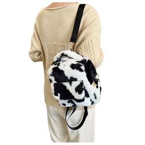 Girls' Fashion <b>Mini</b> Plush Cow Leopard Cheetah Print Faux Fur <b>Backpack</b> with Polyester Lining Zipper Closure School - Product Image 2