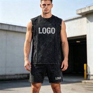 men's <b>sets</b> Custom Logo Men's Black Casual Vintage Washed T-Shirt And Ripped Shorts <b>Set</b> Casual Summer Wear <b>Set</b> for Men - Product Image 4