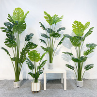 Arbre Bonsaï en plastique de 60 cm x 90 cm, feuilles de Monstera au toucher réel, plantes artificielles Monstera avec pot