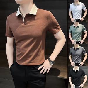 Polos Casuales de Manga Corta para Hombre al por Mayor 100% Algodón Antiarrugas Decoración de Botones Tejido de Seda con Patrón Estampado - Product Image 6