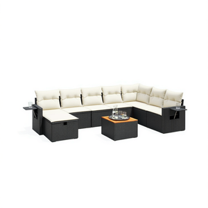 Set di divani da giardino in polyrattan nero da 8 pezzi con cuscini, mobili da giardino, posti a sedere all'aperto, design contemporaneo - Product Image 1