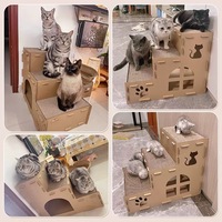 Grande maison pour chat en carton ondulé intégrée avec griffoir et lit, couleur gris