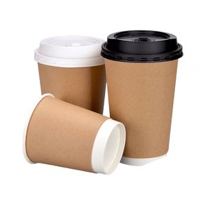 Vaso de Café de Papel Kraft de Doble Pared Negro Biodegradable Desechable con Impresión de Logotipo Personalizado y Tapas de Plástico - Product Image 1