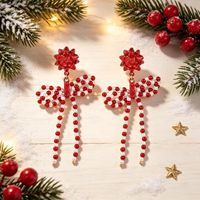 Anting Salju Natal Baru, Anting Manik-Manik Berwarna dengan Hiasan Bunga dan Pita Natal