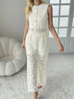 Haute qualité femmes quotidien décontracté pantalons longs ensemble dentelle Design lumière luxe Style creux gilet respirant Baggy pantalon ensemble