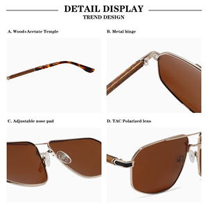 Popular Fashion High-end Sun Glasses Classic Irregularity Acetated Frame Sun Glasses Hot-selling Double-bridge Wooden <b>Sunglasses</b> - Product Image 2