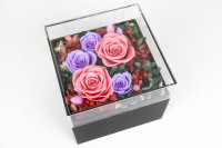 Produit très vendu - Couvercle en acrylique de luxe - Roses éternelles réelles de haute qualité - En cadeau