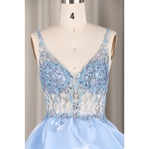 Vestido <span class=keywords><strong>de</strong></span> Gala Azul Satinado <span class=keywords><strong>de</strong></span> Lujo para <span class=keywords><strong>Quinceañera</strong></span>, con Tirantes Finos, Lentejuelas y Tul, Vestido Largo Moderno para Boda/Fiesta <span class=keywords><strong>de</strong></span> Cumpleaños - Product Image 5