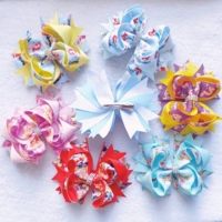 Noeud de ruban gros-grain imprimé princesse de 4.5 pouces avec clip pour accessoires de barrette de cheveux sirène pour petites filles
