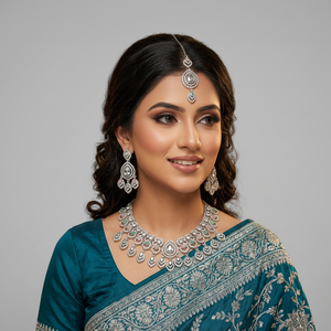 <b>Gold</b> Plated Alloy Pearl Bridal Shadow Choker Necklace <b>Set</b> Earrings Maang Tikka Ethnic Handmade High Quality Latest Wedding Party - Product Image 2