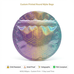 Bolsas de Mylar Impresas Personalizadas de 3.5g, 7g, 14g, a Prueba de Olores, Resistentes a Niños, con Cierre Hermético, Bolsas Holográficas con Forma de Galleta - Product Image 1