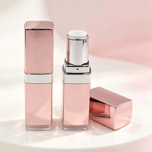 Empty Square <b>Lipstick</b> Tube Luxury Rose Gold Metallic Lip Balm Container ABS Lip Makeup Packaging Silk Screen Printed for <b>Custom</b> - Product Image 1