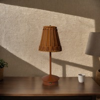 Lampe de table vintage minimaliste en rotin marron, style ferme, LED à intensité variable en continu, lumière de mariage sans fil, fonction flexible, sur batterie