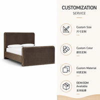 Cadre de lit moderne de luxe en velours marron avec base en bois pour projets hôteliers et villas - Fabricant OEM/ODM