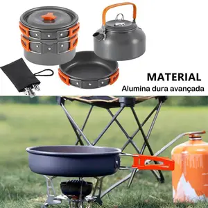 Amazon Portable camping water Kettle cooking picnic Pan pot set kit di pentole all'aperto per l'escursionismo viaggi