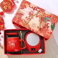 Mug en céramique de 400 ml avec soucoupe et boîte cadeau, motif cheval de l'année, design créatif, vaisselle décorative, cadeau de fête