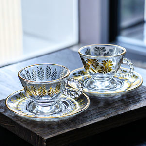 Кофейная чашка с золотым узором в турецком стиле, Классическая Свадебная стеклянная чайная чашка с блюдцем на заказ - Product Image 1